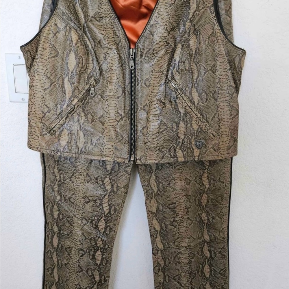Harley-Davidson Snake Print Vest and Pants set with Orange Lining